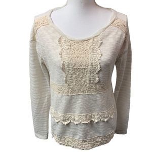 🌈Anthropologie One September lace crochet long sleeve cream white top women’s m